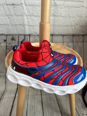 Kids Light Up Spiderman Web Slip-On Athletic Shoes - Red & Blue